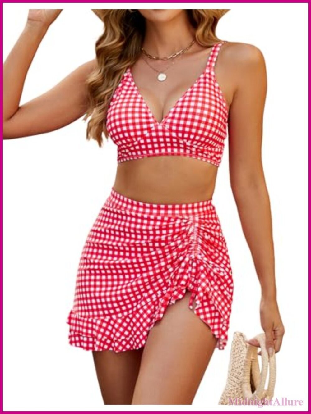 High Waisted Bikini Set Tummy Control Two Piece Swimsuit Retro Plaid